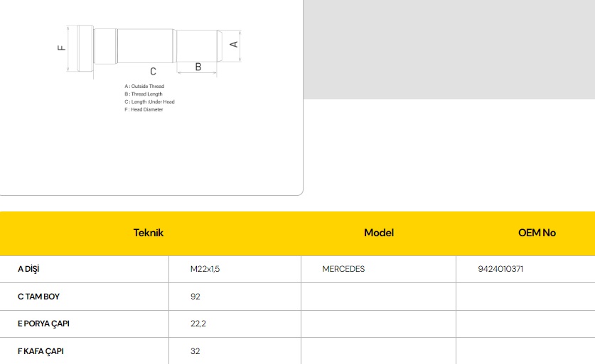 BİJON MERCEDES AXOR 92 MM DAKROMETLİ